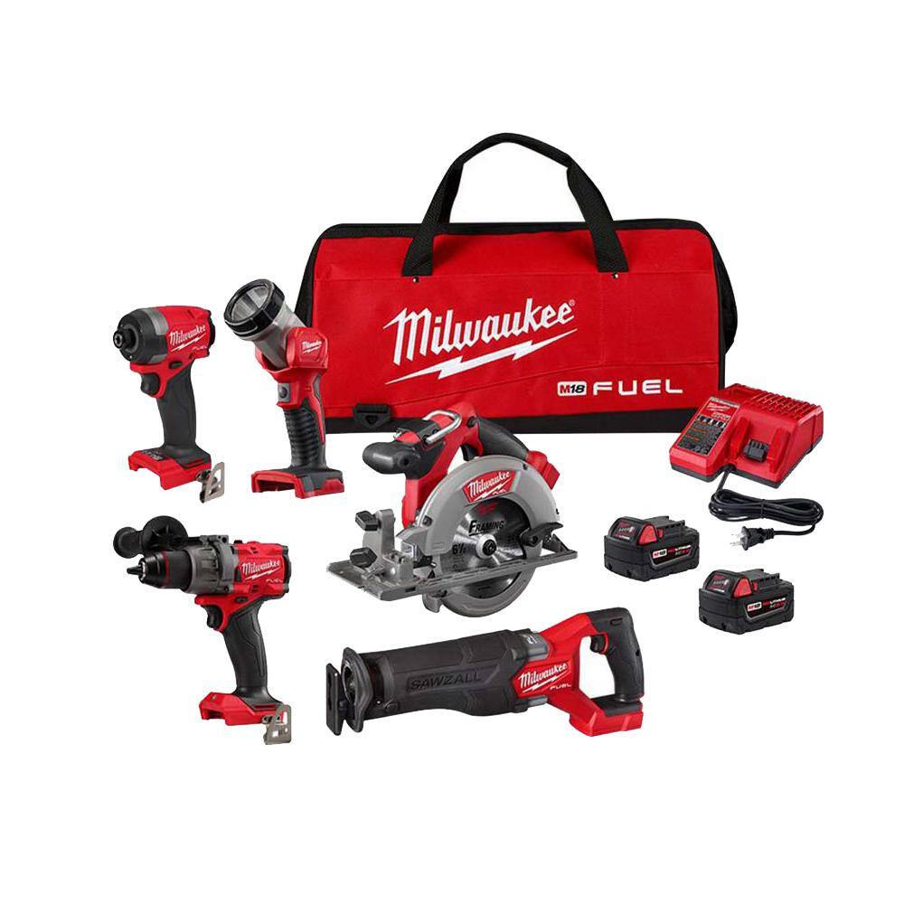 M18 FUEL 18V Lithium-Ion Brushless Cordless Combo Kit (5-Tool) with Two 5.0 Ah Batteries, 1 Charger 1 Tool Bag