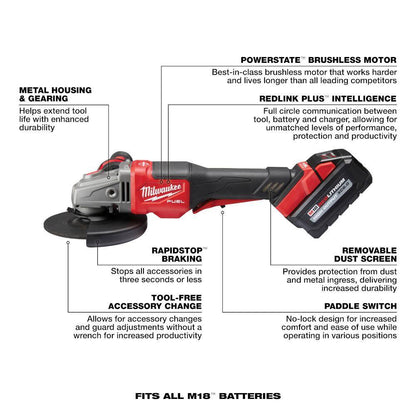 M18 FUEL 18V Lithium-Ion Brushless Cordless 4-1/2 in./6 in. Grinder with Paddle Switch Kit w/FUEL Angle Grinder