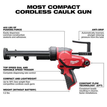 M12 12V Lithium-Ion Cordless 10 oz. Adhesive and Caulk Gun (Tool-Only)