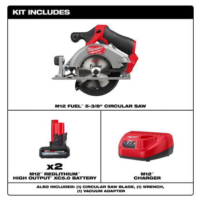 M12 FUEL 12V Lithium-Ion Brushless 5-3/8 in. Cordless Circular Saw with M12 XC 5.0 Ah Battery (2-Pack) Starter Kit