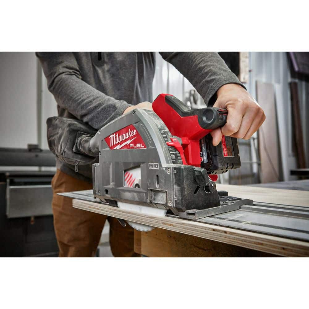 M18 FUEL 18V Li-Ion Cordless Brushless 6-1/2 in. Plunge Cut Track Saw w/ 55 in. Track Saw Guide Rail & Track Clamps