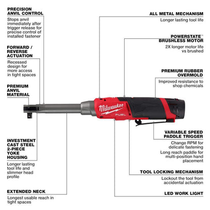 M12 FUEL 12V Lithium-Ion Brushless Cordless 3/8 in. Extended Reach High Speed Ratchet Kit