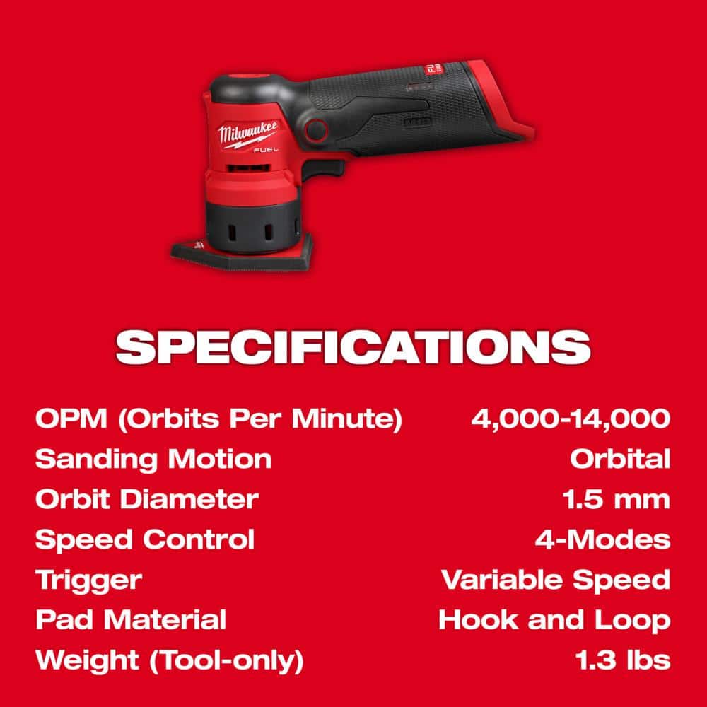 M12 FUEL 12-Volt Lithium-Ion Brushless Cordless Orbital Detail Sander w/XC 4.0 Ah Battery Pack