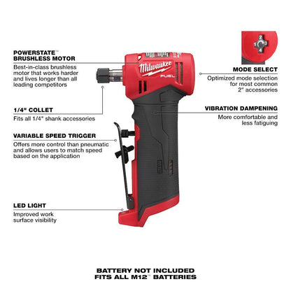 M12 FUEL 12V Lithium-Ion 1/4 in. Cordless Right Angle Die Grinder Kit with M12 Lithium-Ion Cordless 3/8 in. Ratchet
