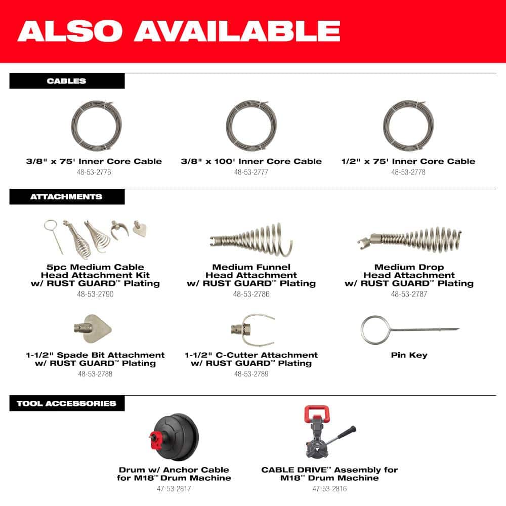 M18 18V Lithium-Ion 3/8 in. x 75 ft. Cable Cordless Drain Cleaning Drum Machine Kit