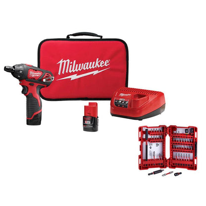 M12 12V Lithium-Ion Cordless 1/4 in. Hex Screwdriver Kit with SHOCKWAVEDriver Bit Set (45-Piece)