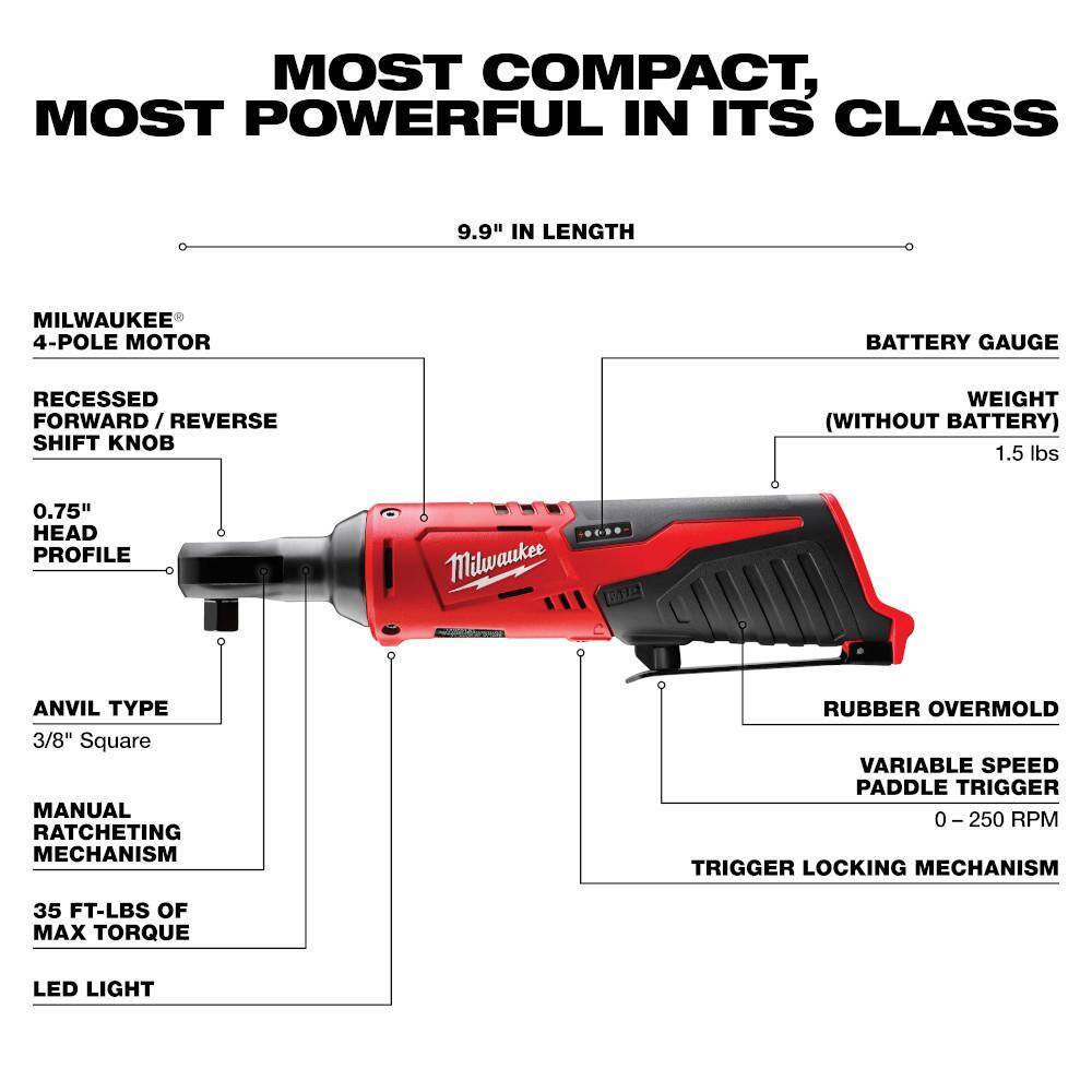 M12 12-Volt Lithium-Ion Cordless Grease Gun Kit with One 3.0 Ah Battery, Charger and Tool Bag with M12 3/8 in. Ratchet