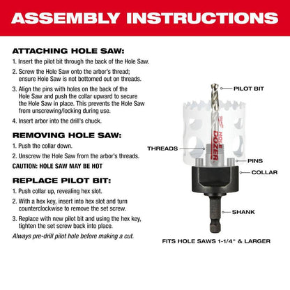 3/8 in. Quick Change Large Hole Saw Arbor W/ Pilot Drill Bit