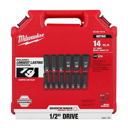 SHOCKWAVE 1/2 in. Drive Metric Deep Well 6 Point Impact Socket Set (14-Piece)