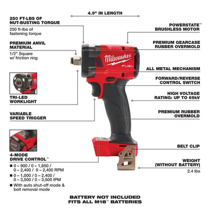 M18 FUEL GEN-3 18V Lithium-Ion Brushless Cordless 1/2 in. Compact Impact Wrench with Friction Ring (Tool-Only)