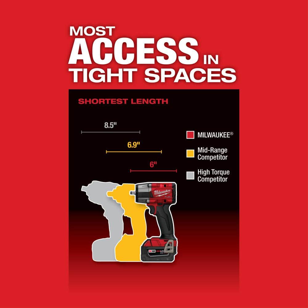 M18 FUEL GEN-2 18V Lithium-Ion Mid Torque Brushless Cordless 3/8 in. Impact w F Ring w/5.0 ah Resistant Battery