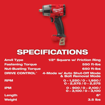 M18 FUEL 18V Lithium-Ion Brushless Cordless 1/2 in. Impact Wrench with Mid Torque Impact Wrench (2-Tool)