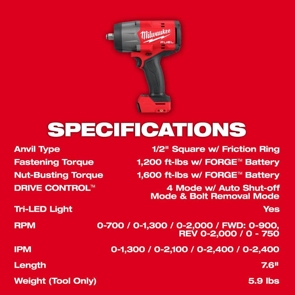 M18 FUEL 18V Lithium-Ion Brushless Cordless 1/2 in. Impact Wrench with Friction Ring (2-Tool)