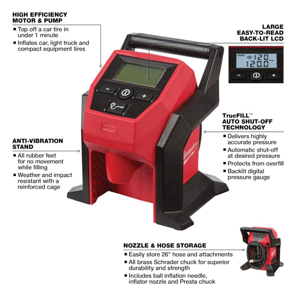 M12 12-Volt Lithium-Ion Cordless Electric Portable Inflator (Tool-Only)