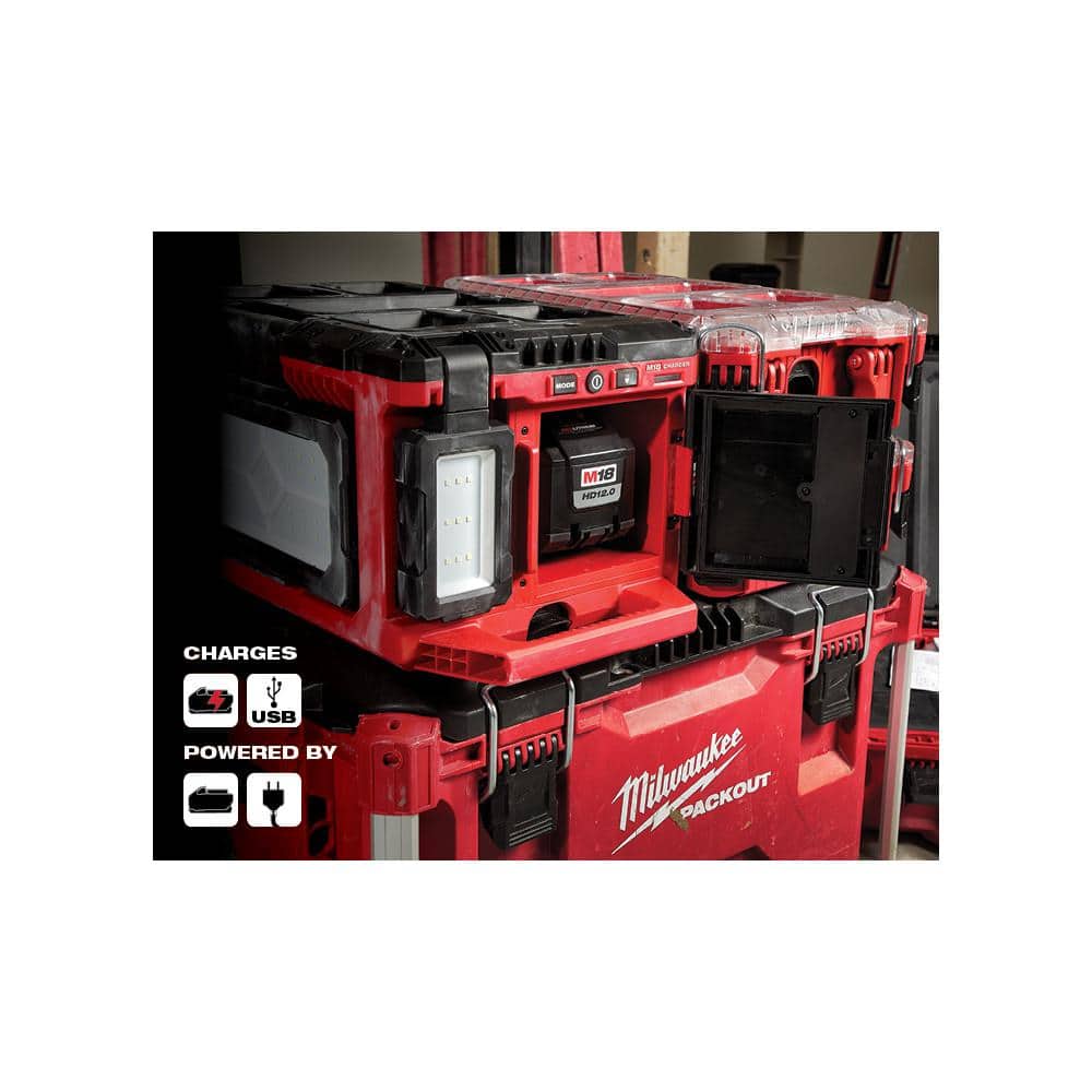 M18 18-Volt Lithium-Ion Cordless PACKOUT 3000 Lumens LED Light with Built-In Charger