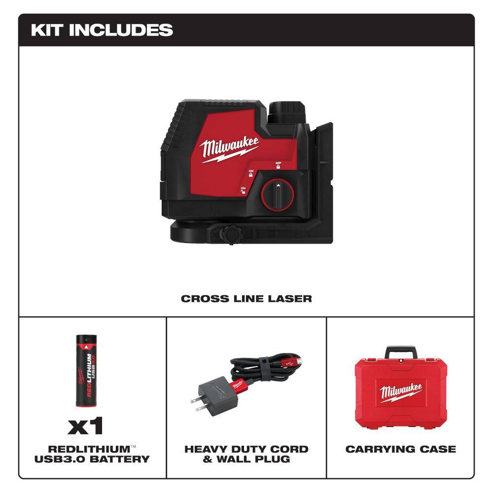 100 ft. REDLITHIUM Lithium-Ion USB Green Rechargeable Cross Line Laser Level with Charger