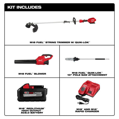 M18 FUEL 18V Lithium-Ion Brushless Cordless QUIK-LOK String Trimmer/Blower Combo Kit w/Pole Saw Attachment (3-Tool)