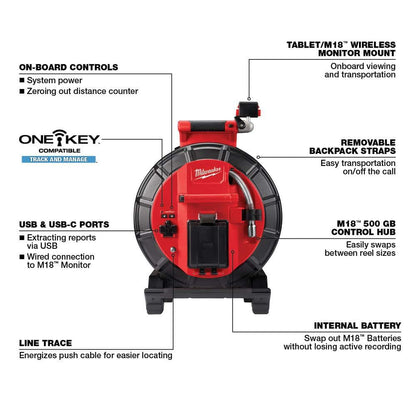 M18 18-Volt Lithium-Ion Cordless 120 ft. Pipeline Inspection System Image Reel Kit with Batteries and Charger