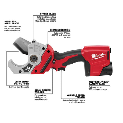 M12 12V Lithium-Ion Cordless PVC Pipe Shear (Tool-Only)