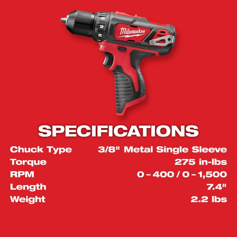 M12 12V Lithium-Ion Cordless Combo Kit with Two 2.0Ah Batteries, Charger and Bag (5-Tool)