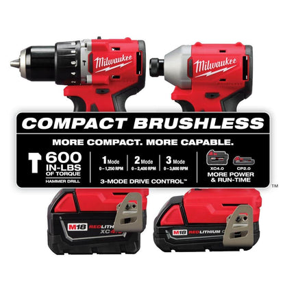 M18 18-Volt Lithium-Ion Brushless Cordless Compact Hammer Drill/Impact Combo Kit (2-Tool) with (2) Batteries, Bag