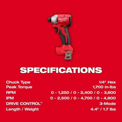 M18 18-Volt Lithium-Ion Brushless Cordless Compact Hammer Drill/Impact Combo Kit (2-Tool) with (2) Batteries, Bag