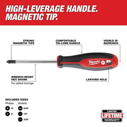 Phillips/Slotted Flat Head Hex Drive Screwdriver Set with Tri-Lobe Handle (6-Piece)