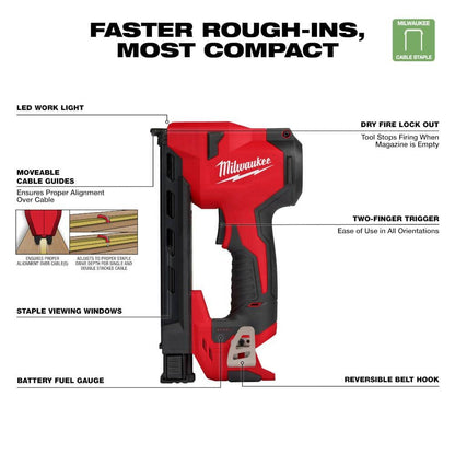 M12 12 Volt Lithium Ion Cordless Cable Stapler w/1 in. Insulated Cable Staples 600 Per Box (2-Pack)