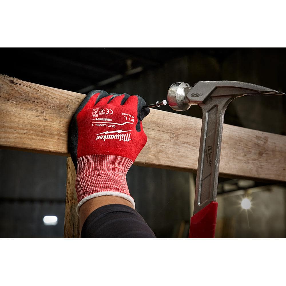 Medium Red Nitrile Level 1 Cut Resistant Dipped Work Gloves
