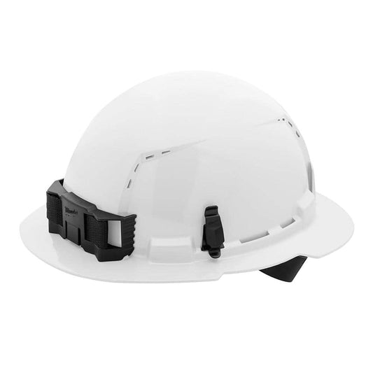 BOLT White Type 1 Class C Full Brim Vented Hard Hat with 4 Point Ratcheting Suspension